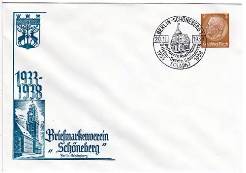 DR, 3 Pf Privatganzsache Umschlag m. SoStpl. Briefmarkenverein Berlin-Schöneberg