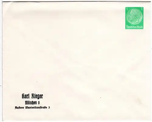 DR, ungeb. 5 Pf Privatganzsache Umschlag Karl Rieger München m.Produktionsfehler