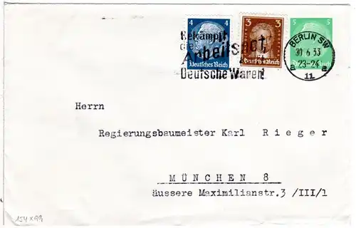 DR, 5 Pf. Privatganzsache Umschlag m. Zusatzfr. 3+4 Pf. v. Berlin n. München