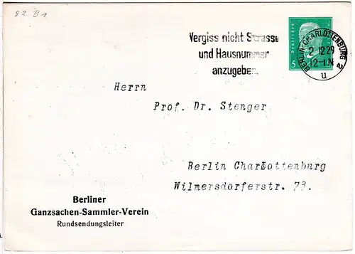 DR, gebr. 5 Pf. Privatganzsache Karte Berliner Ganzsachen Verein
