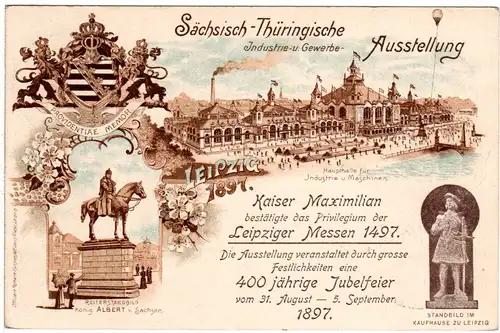 DR, gebr. 5 Pf. Privatganzsache Karte Sächs.-Thüringische Ausstellung Leipzig