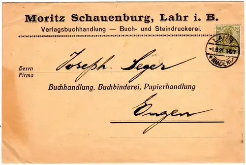 DR 1921, 60 Pf. Germania m. perfin auf Firmen Brief v. Lahr.
