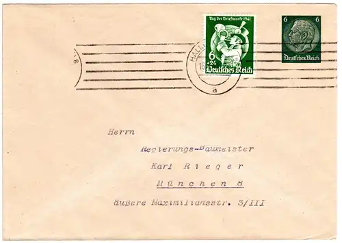 DR, mit Zusatzfrankatur gebr. 6 Pf. Hindenburg Privatganzsache Umschlag v. Halle