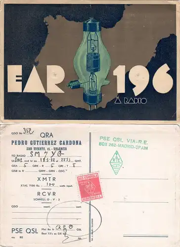 Spanien 1932, Funk-Radiokarte m. Abbildung