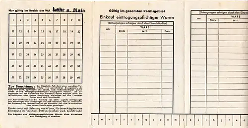 DR 1944, Haushalts-Pass des Amtes Lohr a. Main f. ....in Bergrothenfels