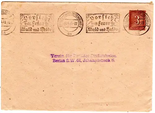 DR, gebr. 3 Pf. Privatganzsache Umschlag m. Stpl. Berlin-Charlottenburg