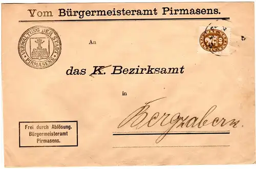 Bayern 1920, EF 40 Pf. Dienst-Abschied auf Brief v. Pirmasens. Geprüft.