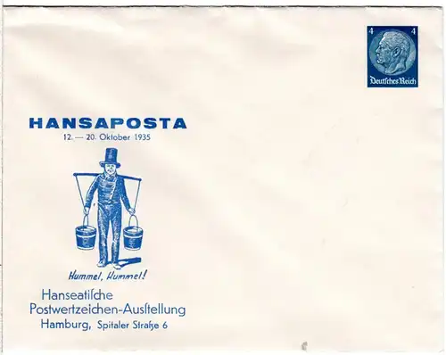 DR 1935, ungebr. 4 Pf Privat Ganzsache Hansaposta Briefmarkenausstellung Hamburg