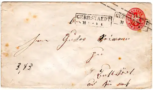 Preussen, R2 Gerbstaedt auf 1 SGr. Ganzsachenumschlag n. Buttstaedt Thüringen