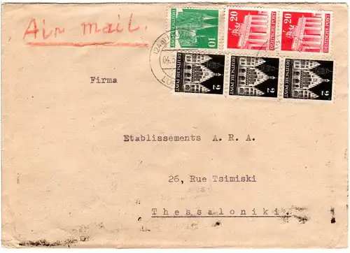 BRD 1950, 6 Werte Bauten auf Luftpost Brief v. Hamburg n. Griechenland