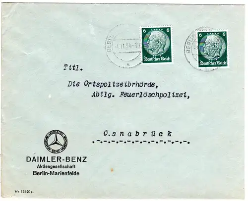 DR 1934, 2x6 Pf. m. perfin auf Firmenbrief v. Berlin-Marienfelde