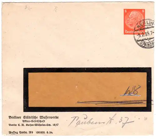 DR, gebr. 8 Pf. Privatganzsachen Umschlag Berliner Städtische Wasserwerke.