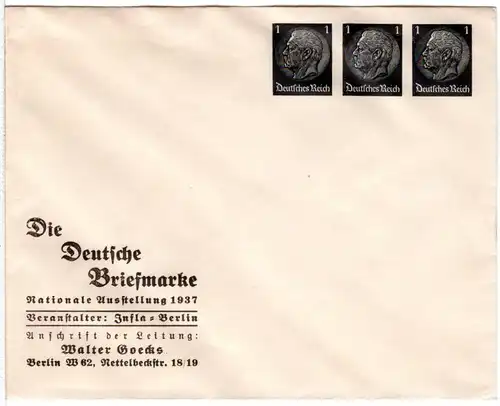 DR, ungebr. 1+1+1 Pf. Privatganzsache Umschlag Infla Berlin Ausstellung 1937