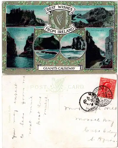 Irland, Best Wishes From Ireland, 1908 v. Maghera gebr. Mehrbild Farb-AK