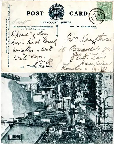 GB 1905, CLOVELLY thimble cds on postcard with 1/2d