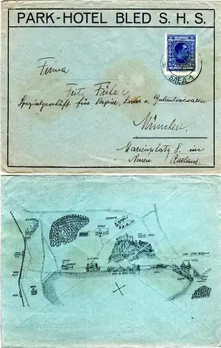 Jugoslawien 1928, 3 D. auf Hotel Brief v. Bled n. München
