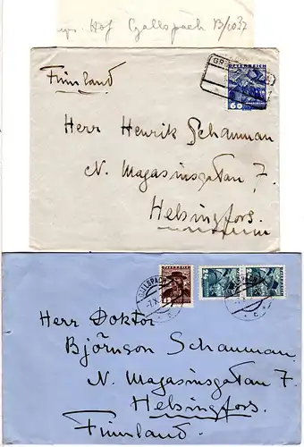 Österreich 1937, 2 Briefe v. Gallspach Oberösterreich n. Finnland