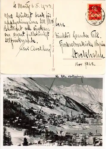 Schweiz, St. Moritz-Bad u. Dorf, 1933 m. 20 C. n. Schweden gebr. sw-AK