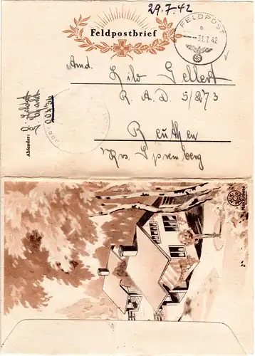 FP WK II 1942, bebilderter Feldpostbrief v. FPNr. 00436