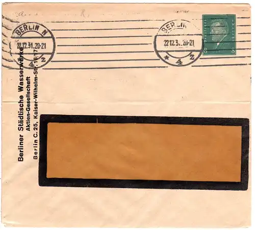 DR, gebr. 8 Pf. Ebert Privatganzsachenumschlag Wasserwerke Berlin