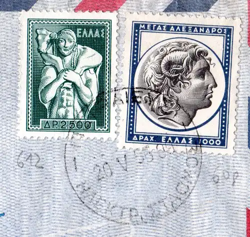 Griechenland 1955, Schiffsbrief m. Marken-Aufbrauch d. alten Währung
