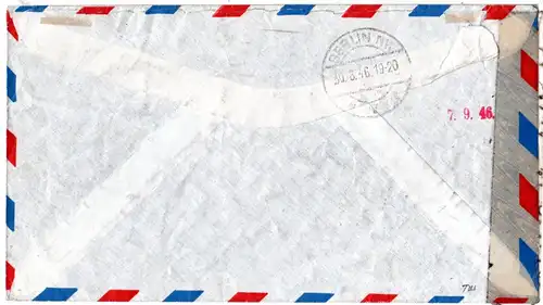 USA Deutschland 1946, 30 C. auf Erstflug Brief New York Berlin m. Zensur.