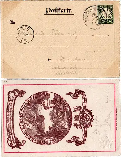Bayern 1899, gebr. 5 Pf. Privatganzsache Niederbayr. Bundesschiessen Passau