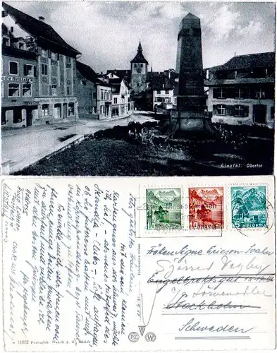 Schweiz, Liestal Obertor m. Geschäften u. Gaststätten, 1948 gebr. sw-AK