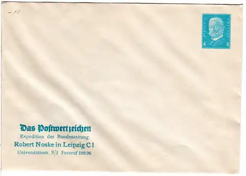 DR, ungebr. 4 Pf. Privatganzsache Umschlag Zeitung Das Postwertzeichen R.Noske