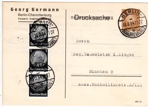 DR,  3 Pf. Privatganzsachenkarte Gg. Gormann m. Zusatzfr. v. Berlin n. München