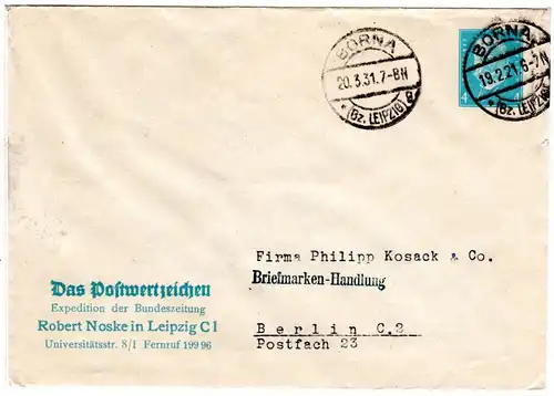 DR, gebr. 4 Pf. Privatganzsache Umschlag Zeitung Das Postwertzeichen R.Noske