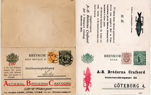 Schweden P36, gebr. 8/7 öre Dopelkarte Ganzsache m. Firmenwerbung v. Göteborg