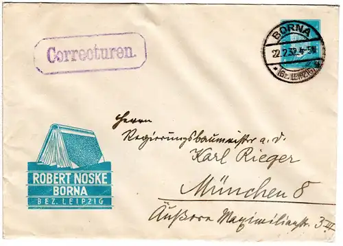 DR, gebr. 4 Pf. Privatganzsache Umschlag R. Noske Borna m. Abb. Sammelalbum