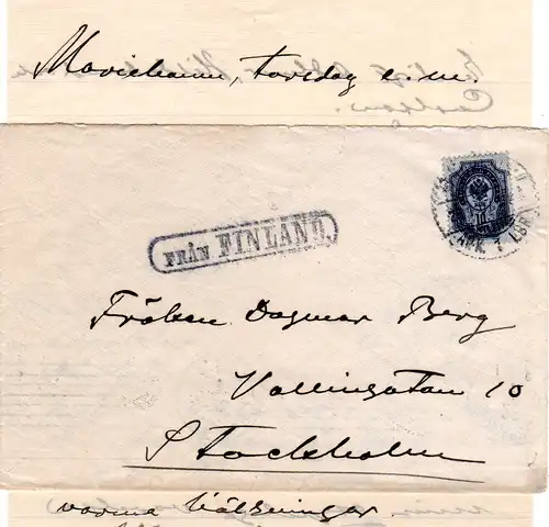 Finnland Aaland 1907, Schiffsbrief m. 10 Kop. v. Mariehamn n. Schweden