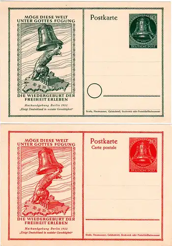 Berlin P28+28, 10+20 Pf. Maikundgebung 1952, 2 sauber ungebr. Ganzsachen