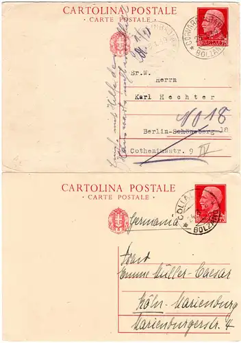 Italien 1938/39, Colalto u. Corvara / Bolzano, 2 Ganzsachen n. Deutschland