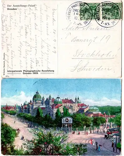 DR 1916, DRESDEN INTERNAT. PHOTOGR. AUSSTELLUNG 1909 klar a. offiz. Postkarte