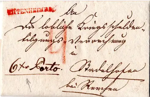 Baden 1835, roter L1 Kippenheim R1 auf Landboten Brief n. Stadelhofen b. Renchen