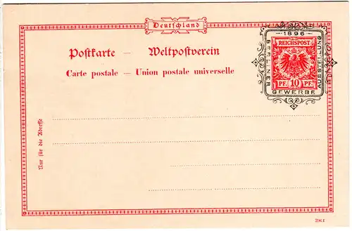DR, ungebr. 10 Pf. Privatganzsache Karte Gewerbe Ausstellung Berlin 1896.