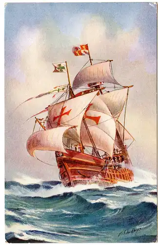 Santa Maria, Segelschiff des Christoph Columbus 1492, ungebr. Farb-AK
