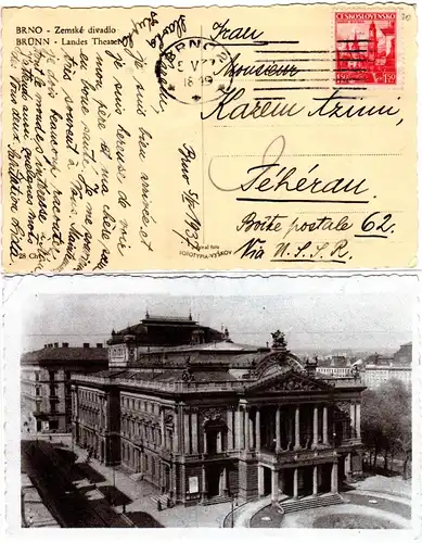 Tschechoslowakei, Brno Brünn Theater, 1937 n. Persien gebr. sw-AK