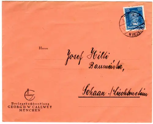DR 1929, EF 25 Pf. Goethe auf Firmenbrief v. München n. Schaan Liechtenstein