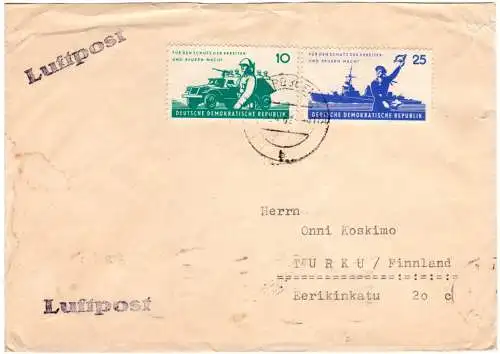 DDR 1962, 10+25 Pf. NVA auf Luftpost Brief v. Dresden n. Finnland.