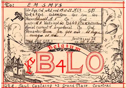 Belgien 1928, attraktive Radio Funk Karte v. Courtrai m. attraktiver Abbildung