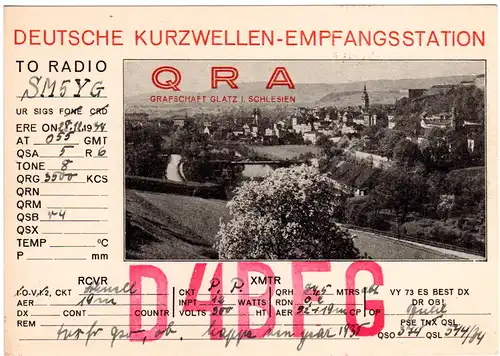 DR 1934, attraktive Radio Funk Karte v. Glatz in Schlesien m. Ortsansicht