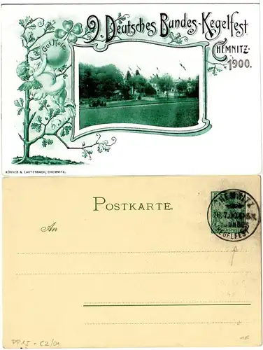 DR 1900, 5 Pf. Reichspost Privatganzsachenkarte Bundes-Kegelfest Chemnitz 