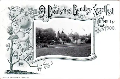 DR 1900, 5 Pf. Reichspost Privatganzsachenkarte Bundes-Kegelfest Chemnitz 