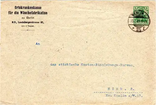 DR 1903, 5 Pf. Germania Ortskrankenkasse Privatganzsache Umschlag v. Berlin N.O.