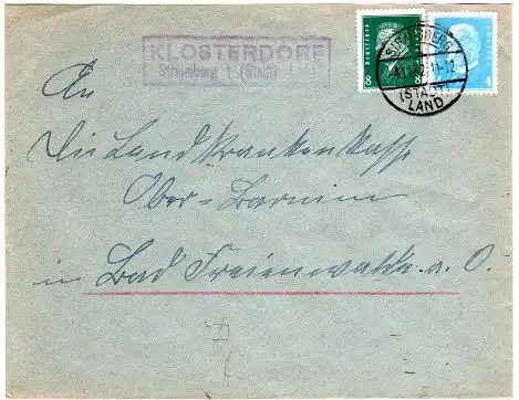 DR 1932, Landpost Stpl. KLOSTERDORF über Strausberg 1 auf Brief m. 4+8 Pf.