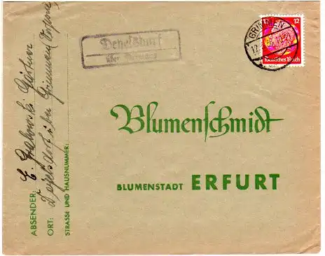 DR 1936, Landpost Stpl. DEYELSDORF über Grimmen auf Brief m. 12 Pf.